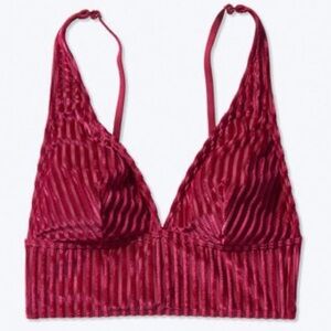 NWT VS PINK Burgundy Longline Velour Velvet Bralette Sz XL